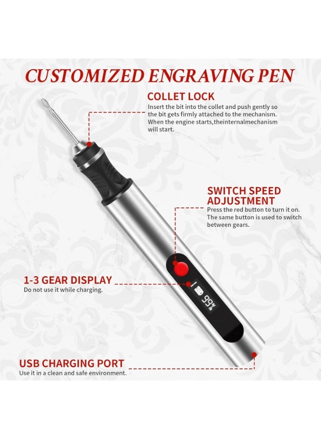 NANAO Engraving Pen, Ultimate Cordless Engraving Pen for Artists & DIYers - Engrave 60+ Surfaces - Beginner Friendly- 30 Bits & Mastery Guide (Grey) - Image 3