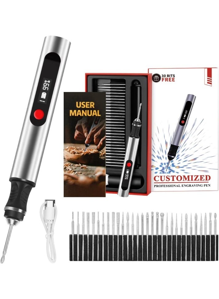 NANAO Engraving Pen, Ultimate Cordless Engraving Pen for Artists & DIYers - Engrave 60+ Surfaces - Beginner Friendly- 30 Bits & Mastery Guide (Grey) - Image 1