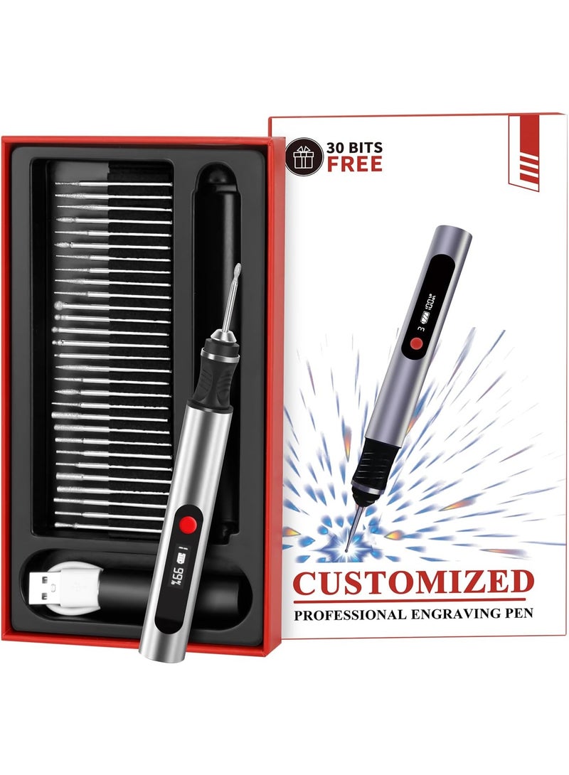 NANAO Engraving Pen, Ultimate Cordless Engraving Pen for Artists & DIYers - Engrave 60+ Surfaces - Beginner Friendly- 30 Bits & Mastery Guide (Grey) - Image 2