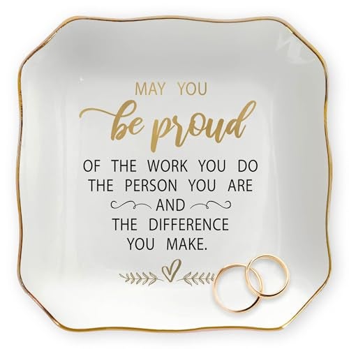 OASSIE Christmas Thank You Gifts for Women - Be Proud 4"x4" Ceramic Jewelry Dish Tray - Retirement Birthday Teacher Appreciation Gifts for Teachers Coworkers Boss Employee, Retirement Gift for Woman - Image 1