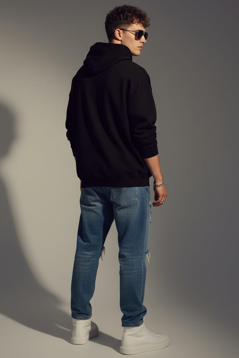 Veirdo® Polycotton Spun Oversized Fit Drop Shoulder Hooded Sweatshirt Full Sleeves Solid Jumper Hoodie for Men/Boys (OS_HDY_V_SP_BK_XL) Black - Image 2