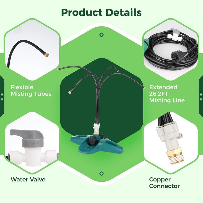 Standing Water Mister, Misting Cooling System for Outdoor Backyard Patio Beach with 26.2Ft Misting Line and 4 Flexible Nozzles, Garden Mister, Water Mist Sprinkler - Image 5