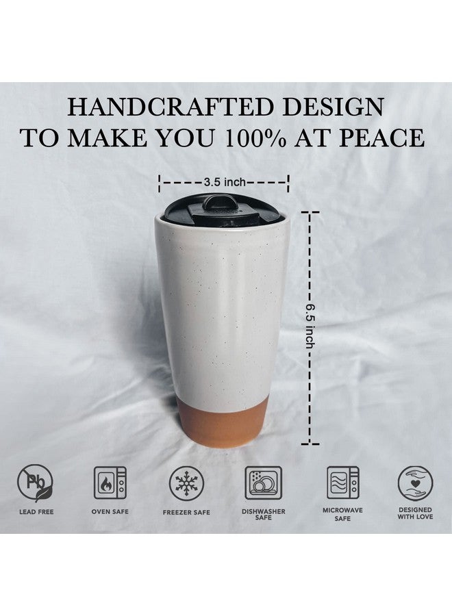 Mora كوب سفر سيراميك مزدوج الجدار من مورا مع غطاء، 14 أونصة، محمول، آمن للاستخدام في الميكروويف وغسالة الصحون، كوب طويل معزول قابل لإعادة الاستخدام، غطاء مقاوم للتنقيط - كوب للسفر لحامل أكواب السيارة، أبيض قطن - Image 2