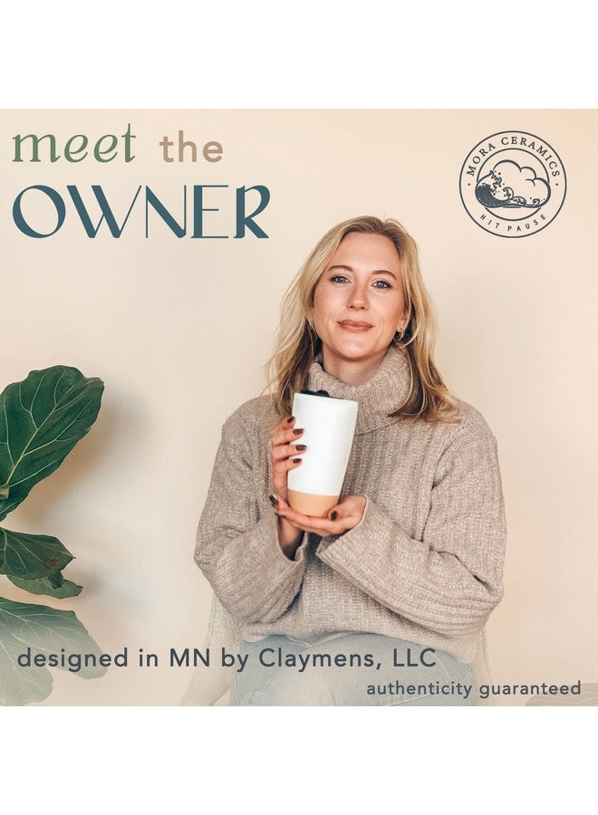 Mora كوب سفر سيراميك مزدوج الجدار من مورا مع غطاء، 14 أونصة، محمول، آمن للاستخدام في الميكروويف وغسالة الصحون، كوب طويل معزول قابل لإعادة الاستخدام، غطاء مقاوم للتنقيط - كوب للسفر لحامل أكواب السيارة، أبيض قطن - Image 3