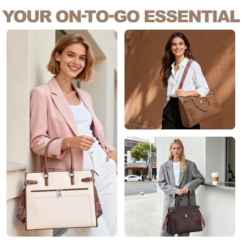 SYTRAH Laptop Tote Bag for Women Designer Faux Leather Briefcase Laptop Purse, 15.6 inch Computer Work Bags Brown with Satchel Purse - Image 2