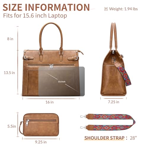 SYTRAH Laptop Tote Bag for Women Designer Faux Leather Briefcase Laptop Purse, 15.6 inch Computer Work Bags Brown with Satchel Purse - Image 4