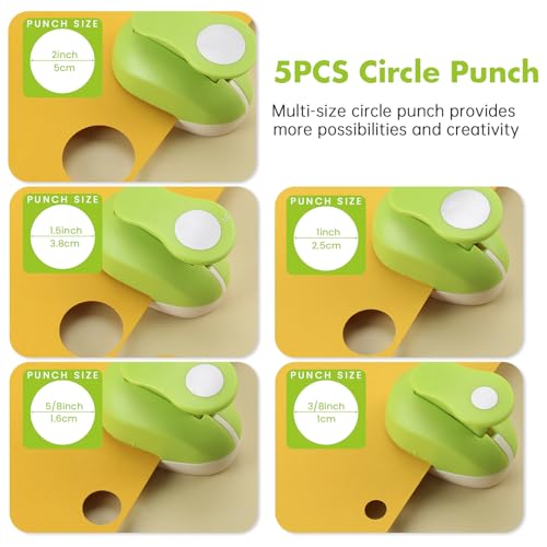LOONENG 3/8inch, 5/8inch, 1inch, 1.5inch, 2inch Circle Punch Set, 5 Different Size Circle Hole Punch for Scrapbooking, Card Making, DIY Photo Albums, Gift Tags, Homemade Confetti - Image 4