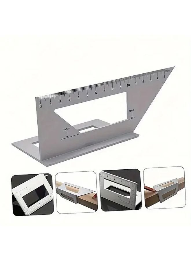 Silvery Cube Multi Functional Square Scribing Ruler Dual Scale Measurement Woodworking Tool - Image 1
