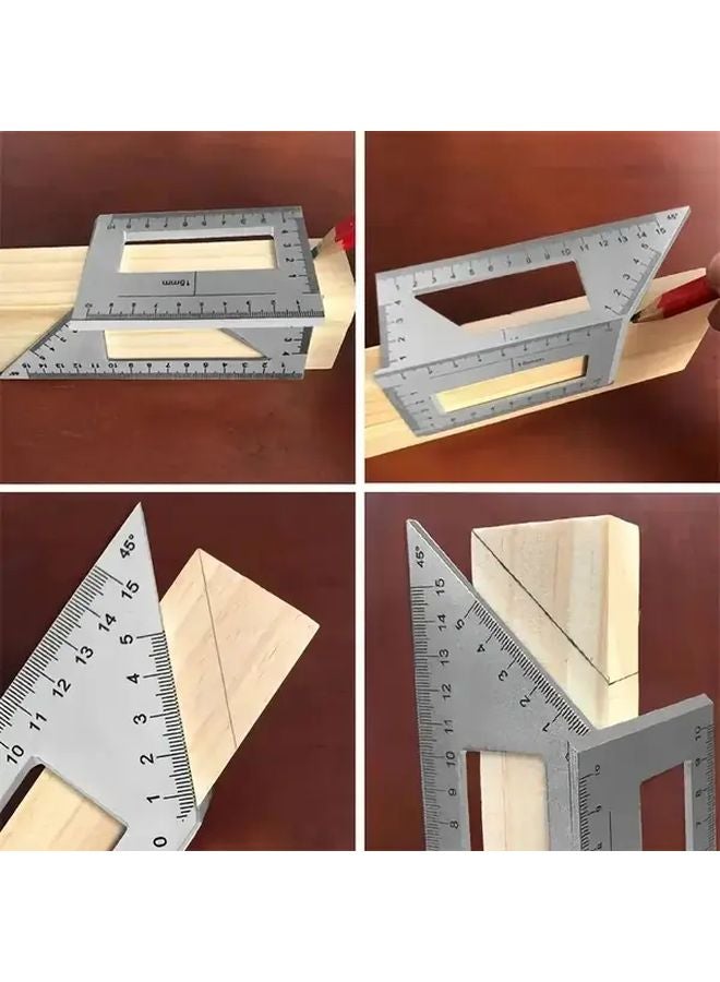 Silvery Cube Multi Functional Square Scribing Ruler Dual Scale Measurement Woodworking Tool - Image 2
