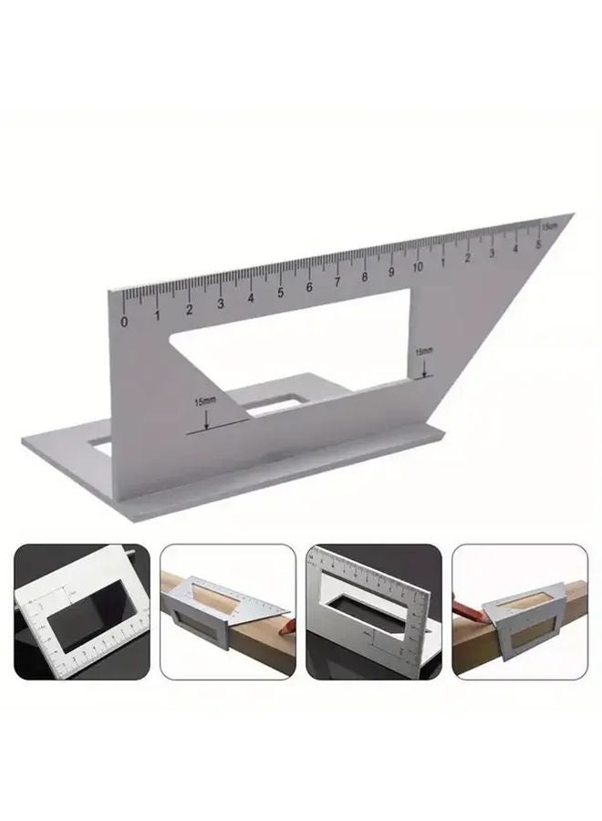 Silvery Cube Multi Functional Square Scribing Ruler Dual Scale Measurement Woodworking Tool - Image 3