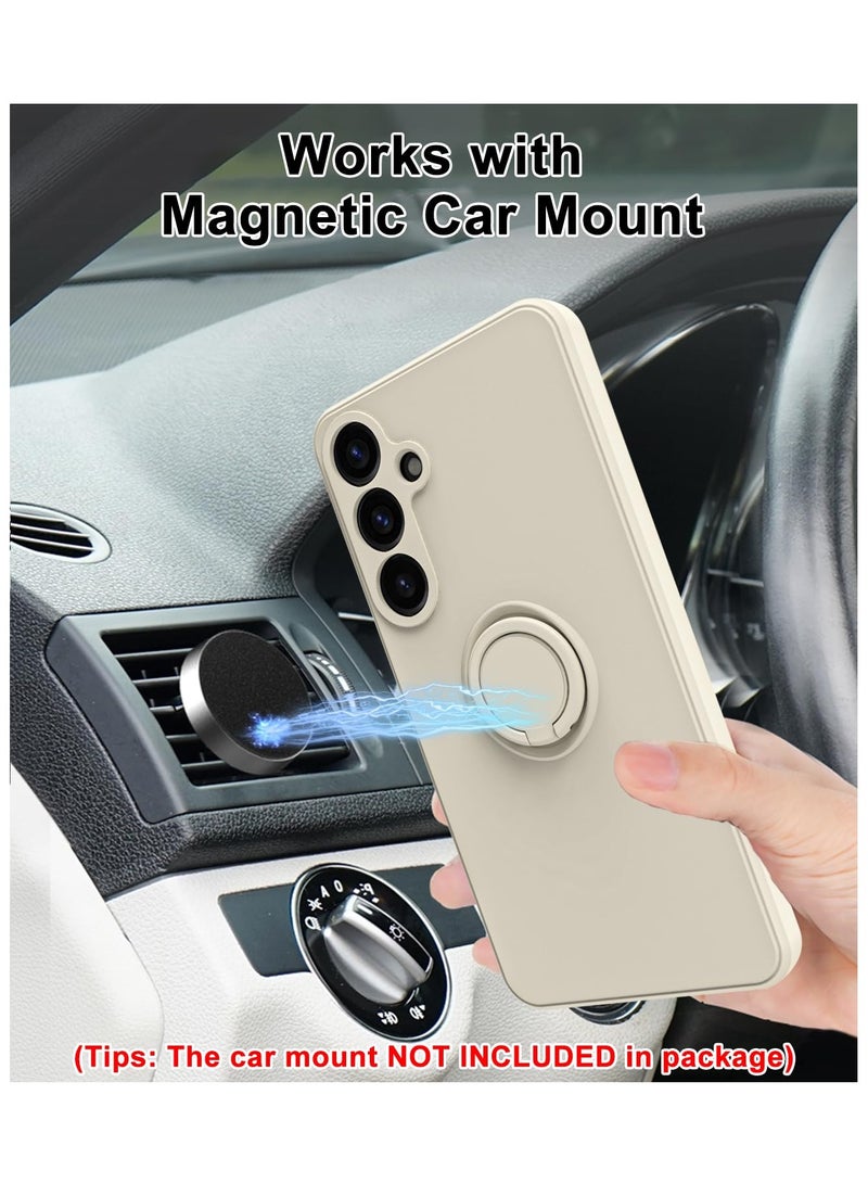 Case Cover for Samsung Galaxy A35 5G  Liquid Silicone Flexible Edges Anti-scratch and Shockproof Circular Ring Support Car Magnets White - Image 2