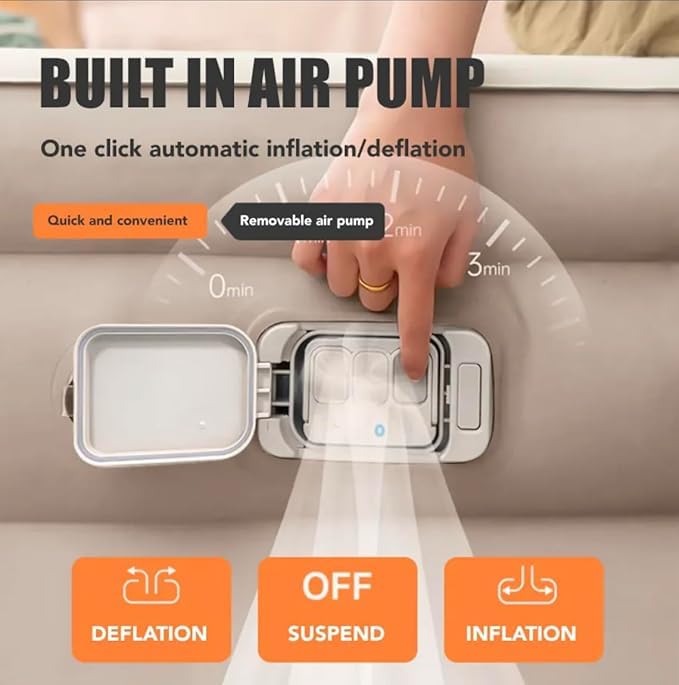 Alinos Single Air Bed, Inflatable Bed with Built-in Electric Pump, 3 Mins Quick Self-Inflation/Deflation Guest Air Mattress, Blow Up Bed for Home Portable Camping Travel 190x100x40cm 250kg MAX - Image 5