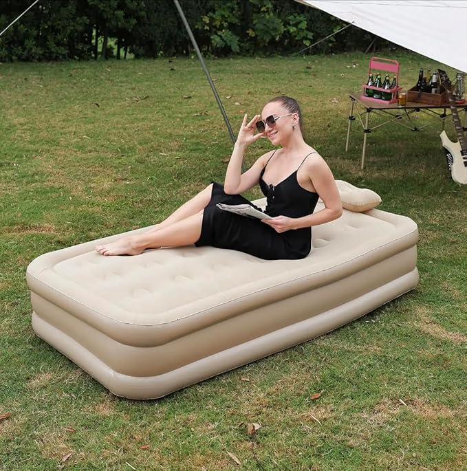Alinos Single Air Bed, Inflatable Bed with Built-in Electric Pump, 3 Mins Quick Self-Inflation/Deflation Guest Air Mattress, Blow Up Bed for Home Portable Camping Travel 190x100x40cm 250kg MAX - Image 4
