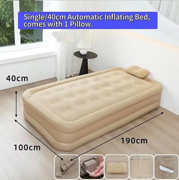 Alinos Single Air Bed, Inflatable Bed with Built-in Electric Pump, 3 Mins Quick Self-Inflation/Deflation Guest Air Mattress, Blow Up Bed for Home Portable Camping Travel 190x100x40cm 250kg MAX - Image 3