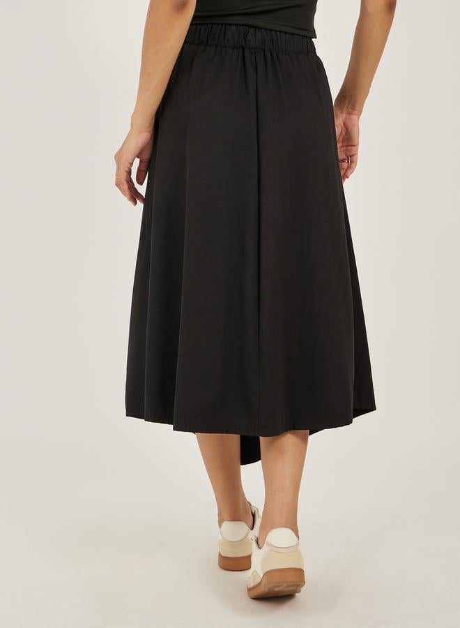 Styli Solid Drawstring Waist A-Line Midi Skirt with Pockets  - Image 4