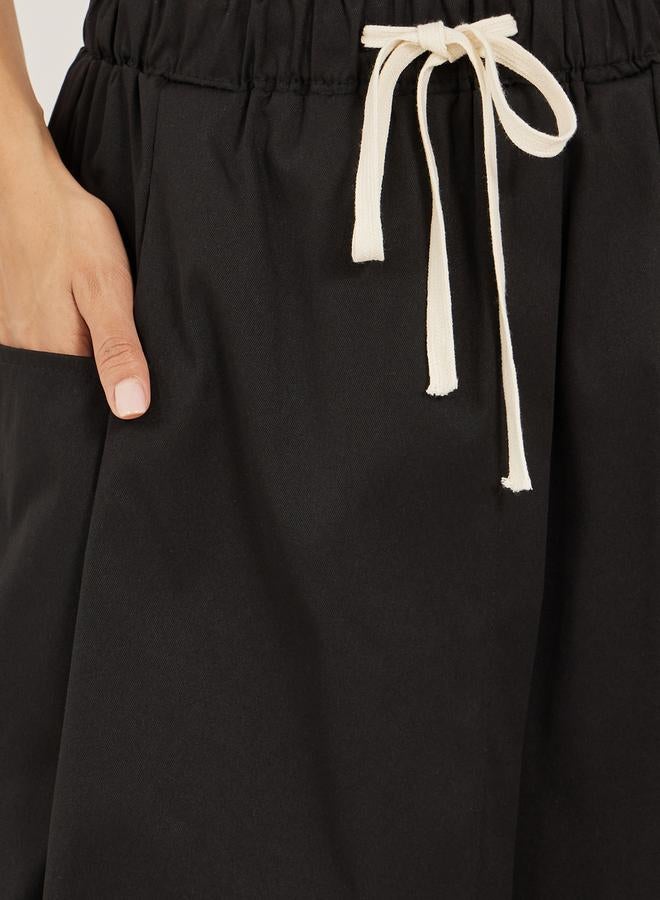 Styli Solid Drawstring Waist A-Line Midi Skirt with Pockets  - Image 3