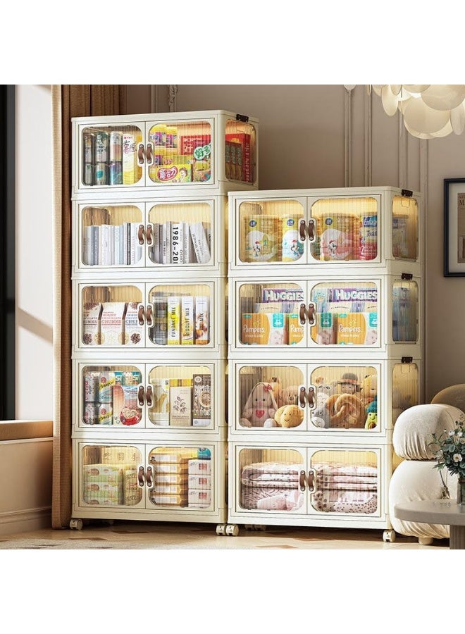 MOMENT 5 Layer Storage Cabinet With Doors, Stackable Plastic Storage Bins With Lid And Wheels, Durable And Spacious Multi-Purpose Cabinet For Home, Office, Or Kitchen (White, 53X32X144Cm) - Image 3