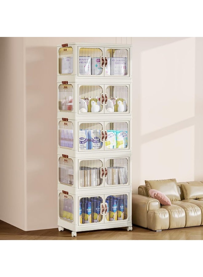 MOMENT 5 Layer Storage Cabinet With Doors, Stackable Plastic Storage Bins With Lid And Wheels, Durable And Spacious Multi-Purpose Cabinet For Home, Office, Or Kitchen (White, 53X32X144Cm) - Image 2