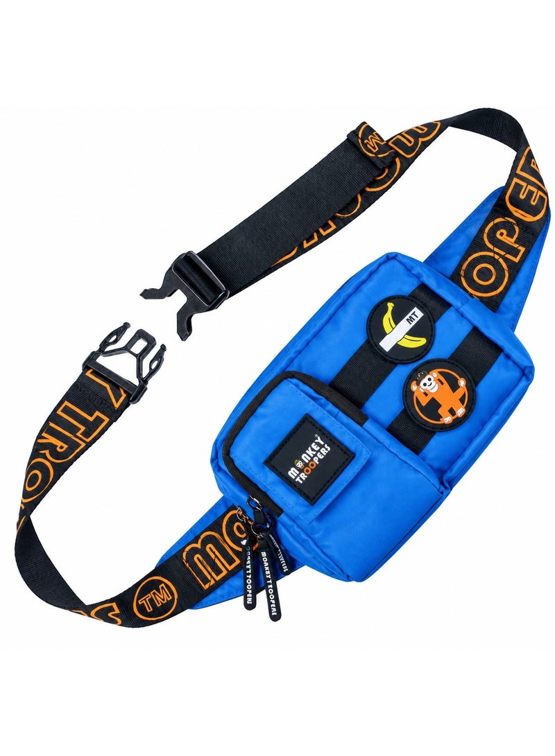 Monkey Troopers Webby Fanny Pack for Men Women Blue Waist Belt Bag Bum Pouch for Travelling Walking Running Gym Picnic Camping - Image 1