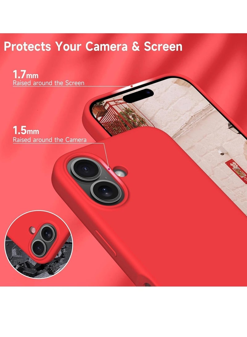 راكسوم جراب متوافق مع آيفون 16 بلس - غطاء سيليكون سائل ناعم مقاوم للصدمات مع بطانة من الألياف الدقيقة - حماية كاملة للجسم وحماية للكاميرا - 6.7 بوصة (أحمر، آيفون 16 بلس) - Image 3