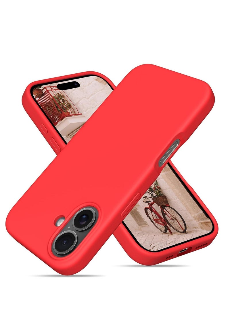 راكسوم جراب متوافق مع آيفون 16 بلس - غطاء سيليكون سائل ناعم مقاوم للصدمات مع بطانة من الألياف الدقيقة - حماية كاملة للجسم وحماية للكاميرا - 6.7 بوصة (أحمر، آيفون 16 بلس) - Image 1