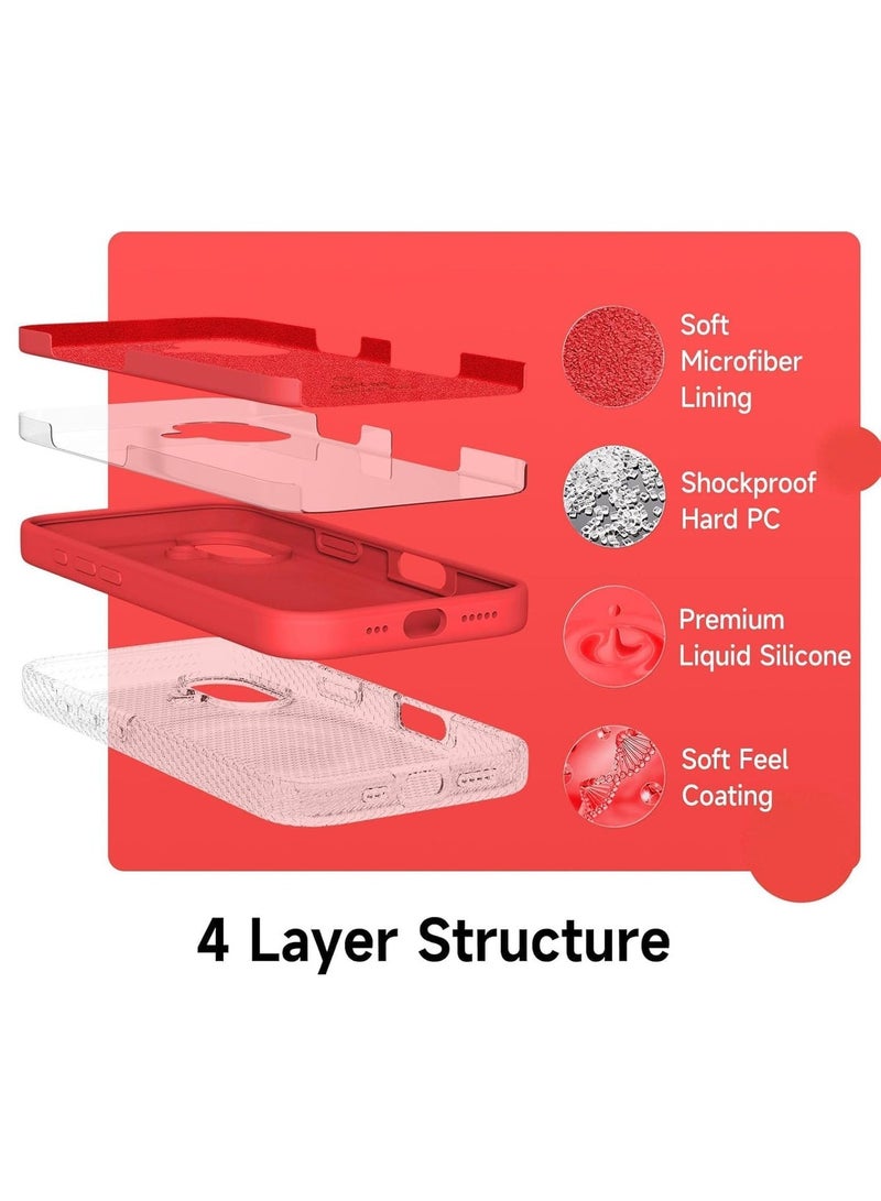 راكسوم جراب متوافق مع آيفون 16 بلس - غطاء سيليكون سائل ناعم مقاوم للصدمات مع بطانة من الألياف الدقيقة - حماية كاملة للجسم وحماية للكاميرا - 6.7 بوصة (أحمر، آيفون 16 بلس) - Image 5