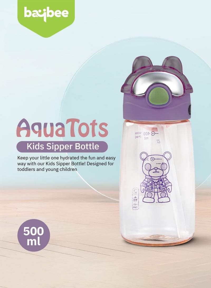 BAYBEE 500 ML Baby Sipper Bottle for Kids | Leak Proof Kids Sipper Bottle with Silicone Straw & Carry Handle | BPA Free & Non Toxic Baby Water Bottle for Kids | Baby Sippy Cups for Toddlers 6+ Months Purple - Image 3