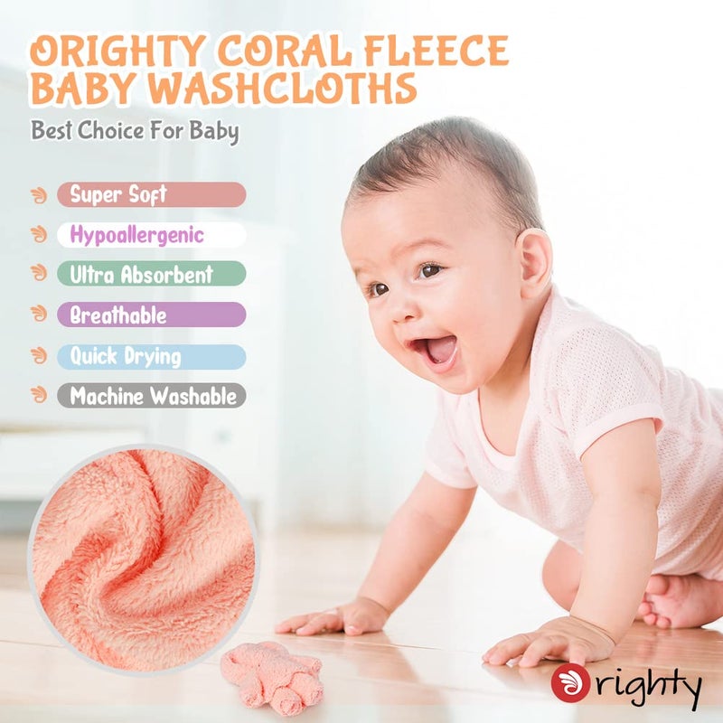 Orighty Baby Washcloths 12 Pack, Microfiber Coral Fleece Baby Face Towels, Soft and Absorbent Wash Cloths for Newborns, Infants and Toddlers, Gentle on Delicate Skin for Face Hands and Body, 7x9 Inch - Image 2
