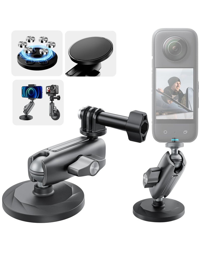 Excefore Magnetic Mount Magnet Metal Mounts for Go Pro Insta 360, Magnetic Car Camera Mount, with 360° Rotation Ball Head and Built-in 6 Magnets, for GoPro Hero 12/11/10/9/, DJI OSMO Action, Insta360 - Image 1