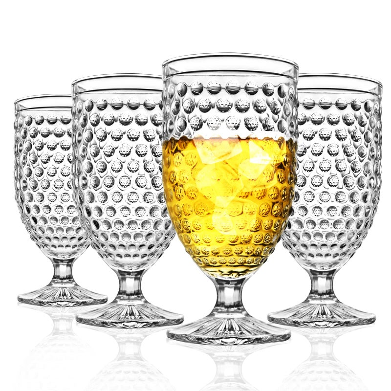 Wongblee Hobnail Glass Goblets 16.9 Oz, Stemmed Water Glasses, Iced Tea Goblets, Vintage Drinking Glasses for Beverages, Set of 4 (Clear) - Image 1