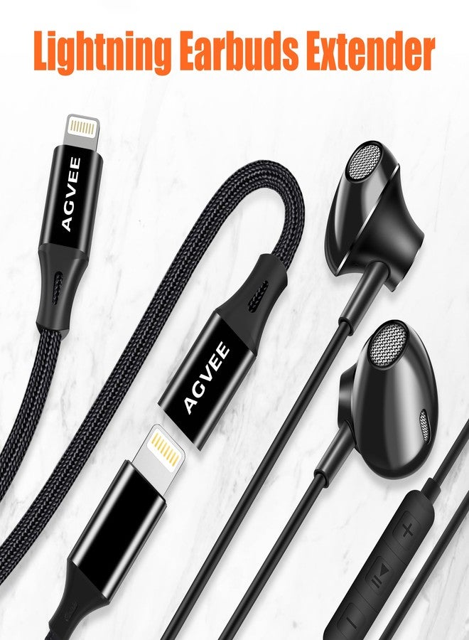 AGVEE 1ft Lightning Extension Cable, Braided Female to Male Extender Full Function Cord Compatible with iPhone iPad, Data Sync Video Audio & Charging Connector Adapter, Black - Image 4