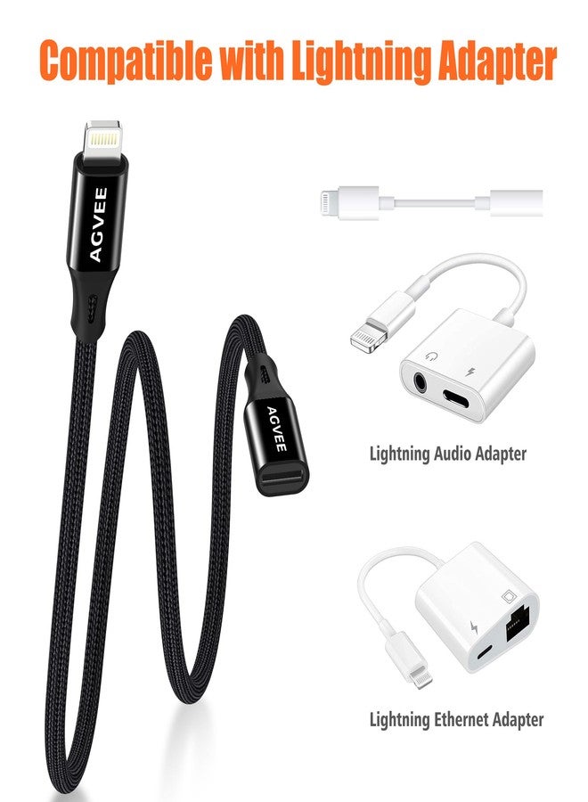 AGVEE 1ft Lightning Extension Cable, Braided Female to Male Extender Full Function Cord Compatible with iPhone iPad, Data Sync Video Audio & Charging Connector Adapter, Black - Image 5