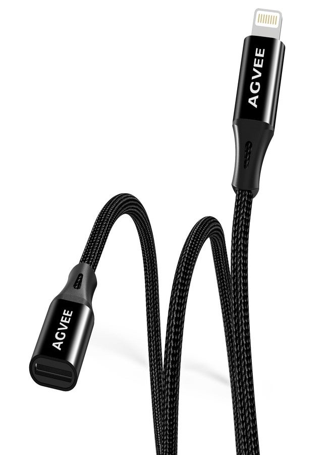 AGVEE 1ft Lightning Extension Cable, Braided Female to Male Extender Full Function Cord Compatible with iPhone iPad, Data Sync Video Audio & Charging Connector Adapter, Black - Image 1