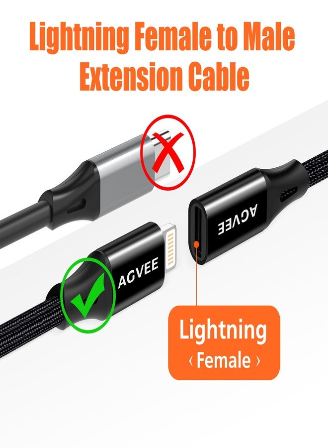 AGVEE 1ft Lightning Extension Cable, Braided Female to Male Extender Full Function Cord Compatible with iPhone iPad, Data Sync Video Audio & Charging Connector Adapter, Black - Image 2