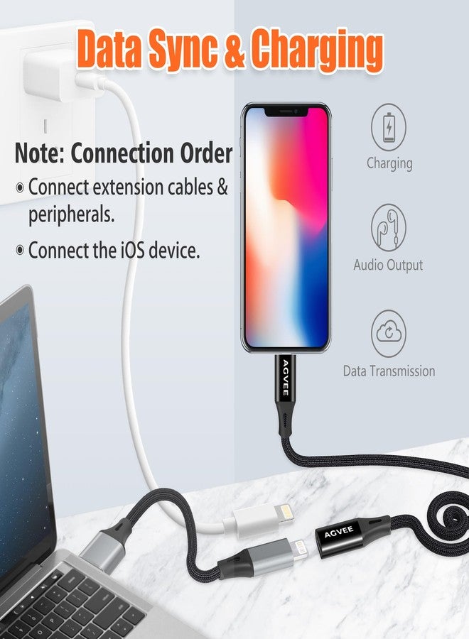 AGVEE 1ft Lightning Extension Cable, Braided Female to Male Extender Full Function Cord Compatible with iPhone iPad, Data Sync Video Audio & Charging Connector Adapter, Black - Image 3