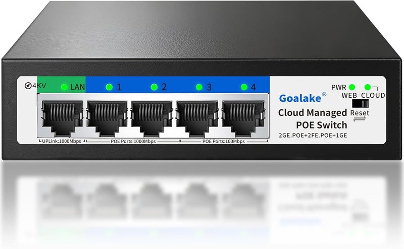 Goalake 5-Port Ethernet PoE Switch (4 PoE Ports, 1 Uplink) with Extend Function, Easy Smart Managed Ethernet Switch, Plug & Play, Fanless Metal Design, VLAN, Qos,Desktop/Wall Mount - Image 1