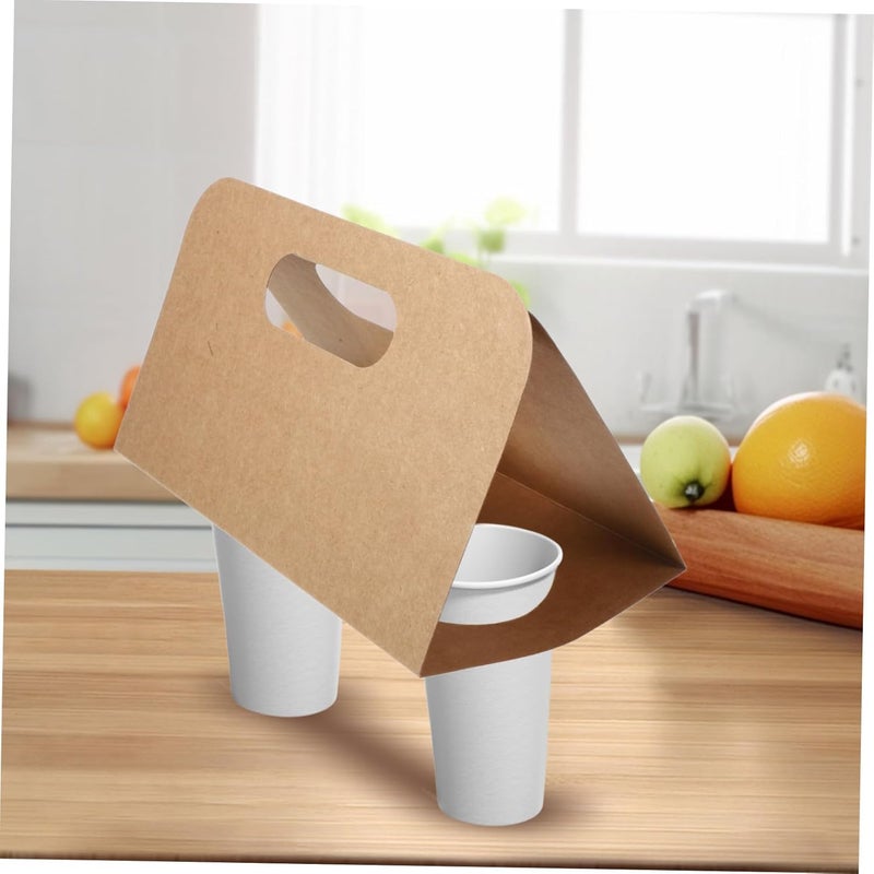 ABOOFAN 10pcs Drink Carrier with Handle Portable Kraft Paperboard Beverage Holder for Hot Cold Drinks for Tea and Takeaway Services - Image 4