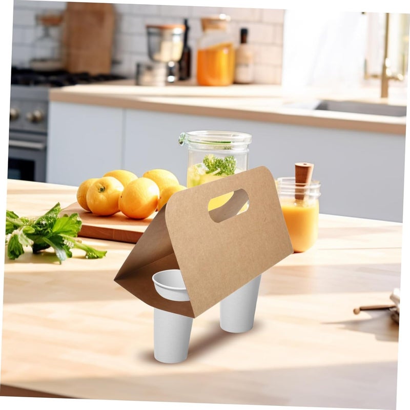 ABOOFAN 10pcs Drink Carrier with Handle Portable Kraft Paperboard Beverage Holder for Hot Cold Drinks for Tea and Takeaway Services - Image 5