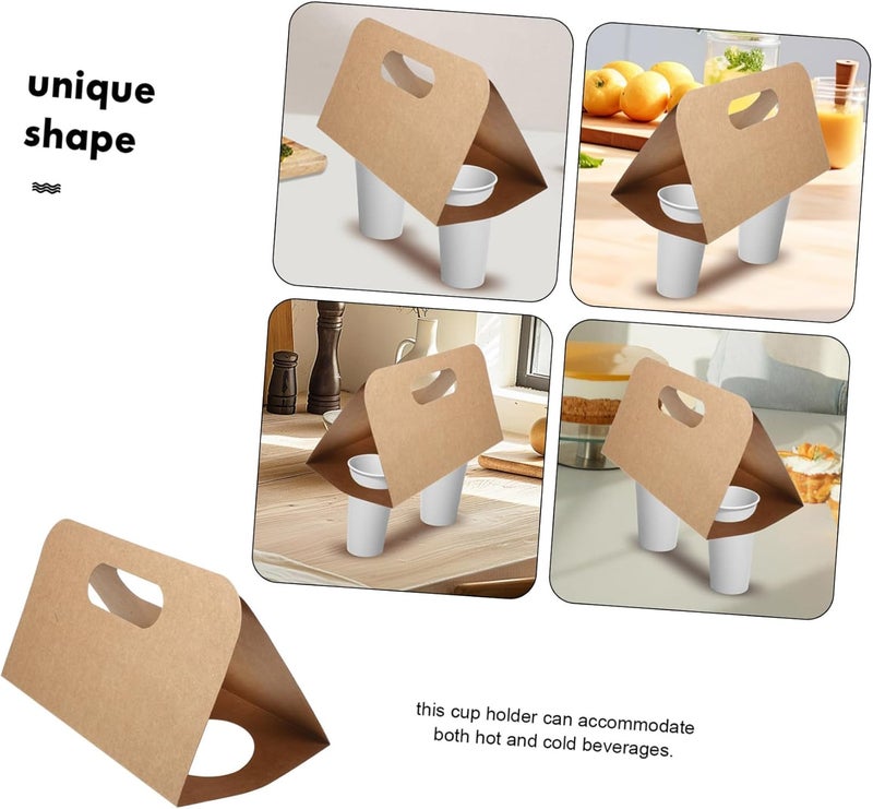 ABOOFAN 10pcs Drink Carrier with Handle Portable Kraft Paperboard Beverage Holder for Hot Cold Drinks for Tea and Takeaway Services - Image 3