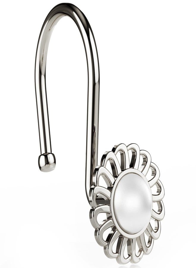 iToplin Nickel Shower Curtain Hooks Rings, Decorative Shower Curtain Hangers, Heavy Duty Metal Shower Rings, Sunflower Shower Hooks for Shower Curtain Rod and Liner, Bathroom Curtain Hooks, Set of 12 - Image 1