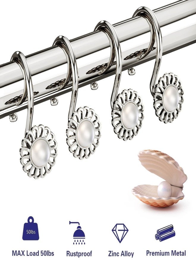 iToplin Nickel Shower Curtain Hooks Rings, Decorative Shower Curtain Hangers, Heavy Duty Metal Shower Rings, Sunflower Shower Hooks for Shower Curtain Rod and Liner, Bathroom Curtain Hooks, Set of 12 - Image 3