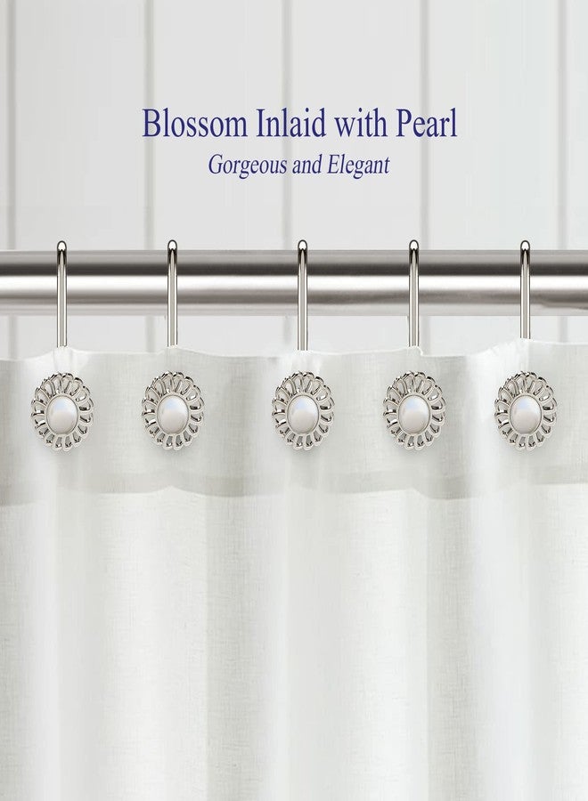 iToplin Nickel Shower Curtain Hooks Rings, Decorative Shower Curtain Hangers, Heavy Duty Metal Shower Rings, Sunflower Shower Hooks for Shower Curtain Rod and Liner, Bathroom Curtain Hooks, Set of 12 - Image 2