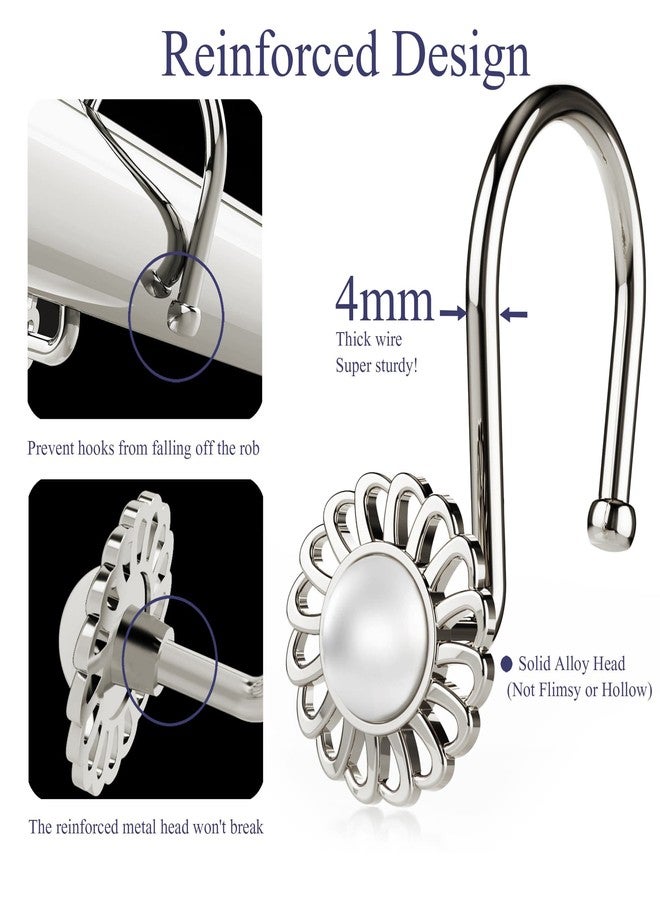 iToplin Nickel Shower Curtain Hooks Rings, Decorative Shower Curtain Hangers, Heavy Duty Metal Shower Rings, Sunflower Shower Hooks for Shower Curtain Rod and Liner, Bathroom Curtain Hooks, Set of 12 - Image 5
