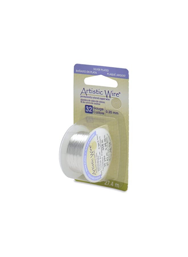Artistic Wire, 32 Gauge Silver Plated Tarnish Resistant Colored Copper Craft Jewelry Wrapping Wire, Tarnish Resistant Silver, 30 yd - Image 1