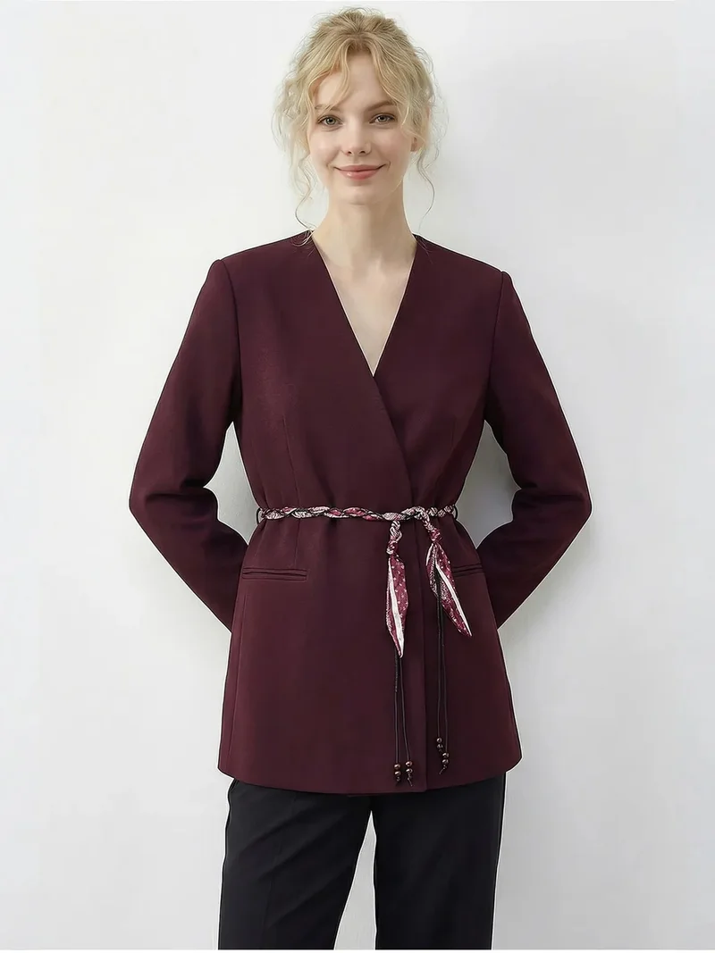 Bianco Lucci LUCCI V-Neck Belted Blazer Jacket