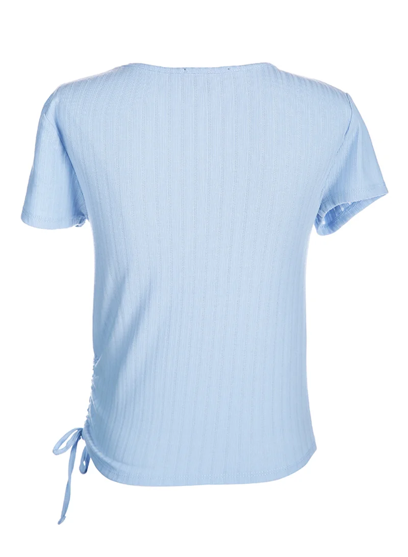 London Rag Periwinkle Blue Solid Rib Knit Wrap Top