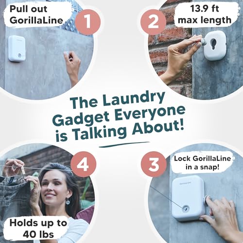 GorillaLine - Retractable Clothesline Indoor Outdoor Clothes Line | Heavy Duty Clothes Drying Laundry Line | Wall Mounted Drying Rack Clothing Line - Image 2
