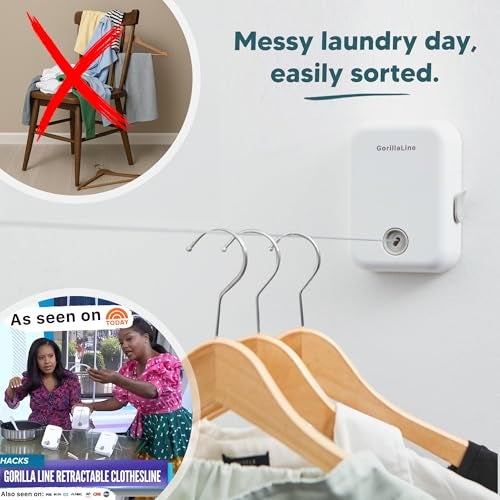 GorillaLine - Retractable Clothesline Indoor Outdoor Clothes Line | Heavy Duty Clothes Drying Laundry Line | Wall Mounted Drying Rack Clothing Line - Image 3