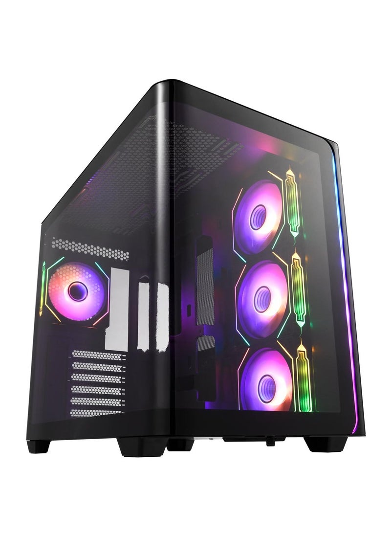 fsp Luxury Mid Tower ATX Gaming Case, Chamfer Design, Tempered Glass, Efficient Cooling, M580  - Image 1