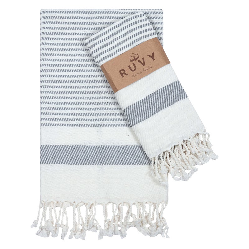 Ruvy Home Basics Turkish Hand Towels for Bathroom Set of 2  18x40 Cotton  Decorative Towel for Bathroom Kitchen Dishcloth Tea Yoga Face Gym  Light Grey